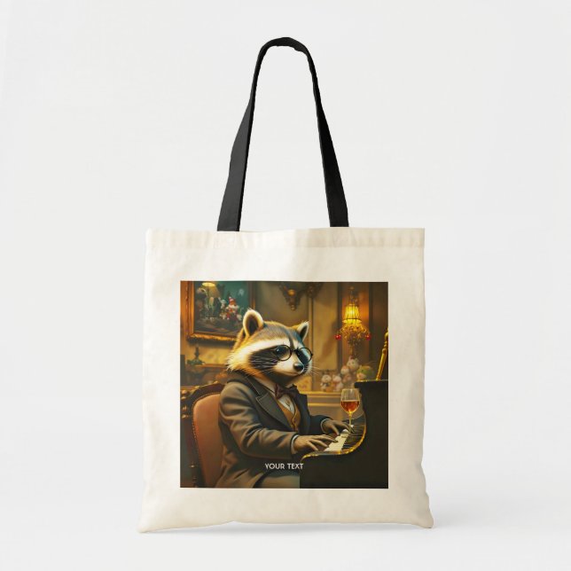 Bolsa Tote Fantasy Cute Piano Racoon Playing (Frente)