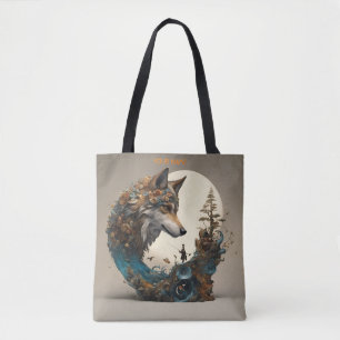 Bolsa Tote Fantasy Cute Vivid Flowers Wolf Wizard