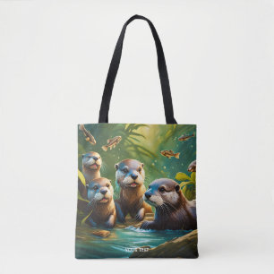 Bolsa Tote Fantasy Cute Vivid Otter Family Fish