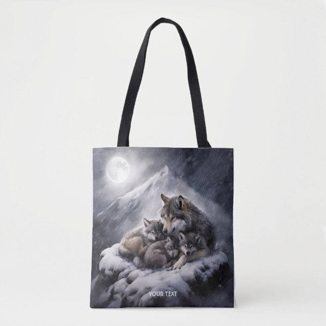 Bolsa Tote Fantasy Cute Wolf Family Winter (Frente)