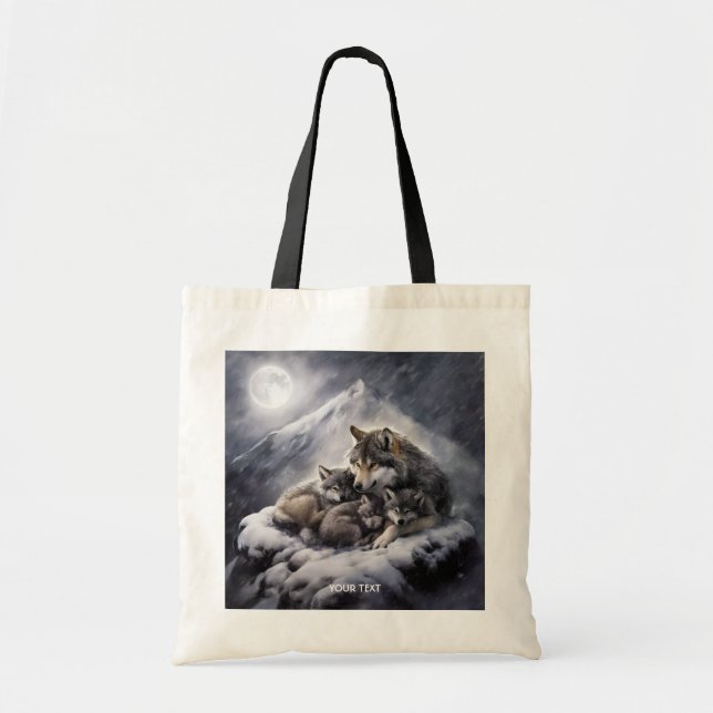 Bolsa Tote Fantasy Cute Wolf Family Winter (Frente)