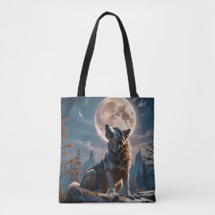 Bolsa Tote Fantasy Cute Wolf Howling To Moon