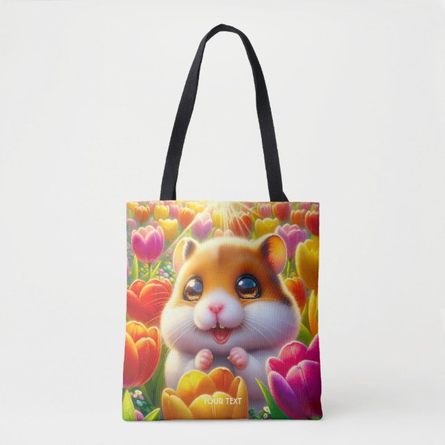 Bolsa Tote Fantasy Feliz Hamster Tulipes (Frente)