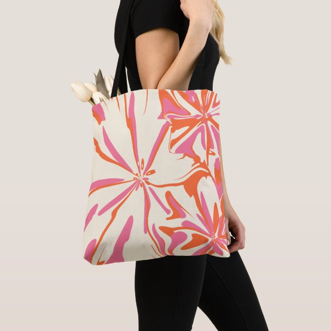 Bolsa Tote Fantasy Floral - Rosa, Laranja e Creme (Close Up)