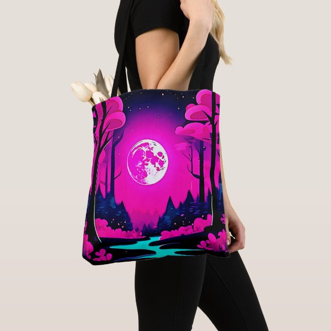 Bolsa Tote Fantasy Moonlit Woods Art (Close Up)