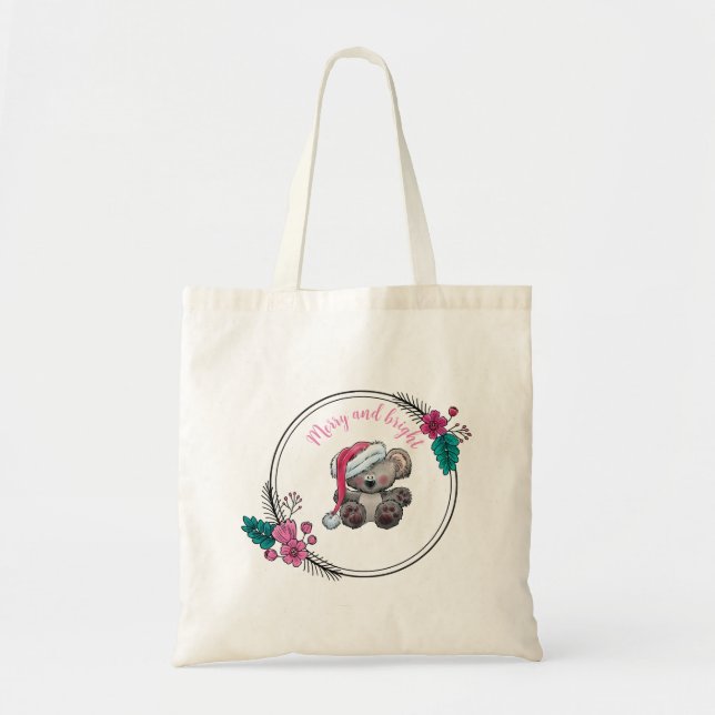 Bolsa Tote Farinha de Ursinho de Natal giro, sob medida (Frente)