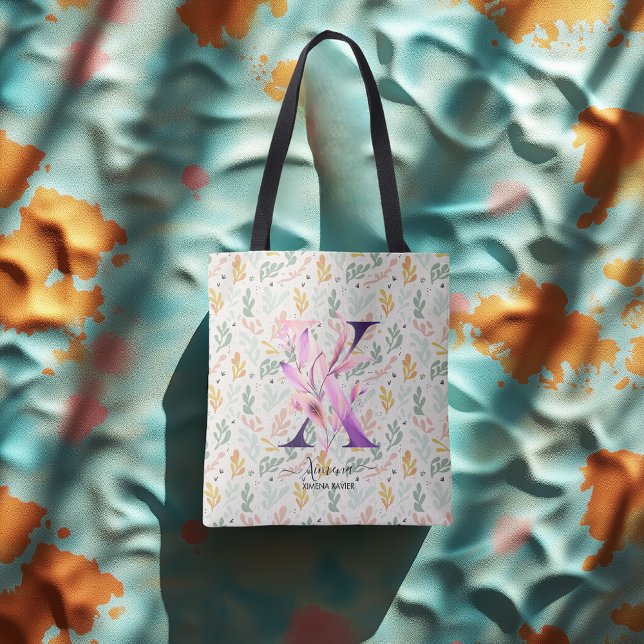 Bolsa Tote Farinha Radiante de Ximena - Monograma Floral Boho (Criador carregado)