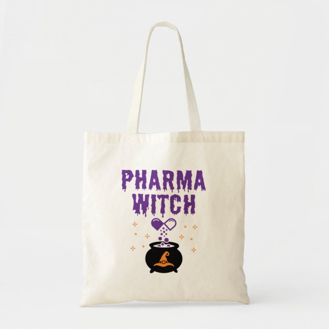 Bolsa Tote Farmacêutica Halloween Pharmacy Tech Pharma Witch (Frente)