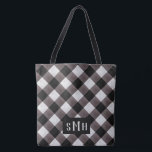 Bolsa Tote Farmhouse Buffalo - Xadrez 3 - Letra Monograma<br><div class="desc">Xadrez de Buffalo da Casa Farmante Cheque 3 Sacos de Tota Monograma - com padrão texturizado de cor d'água em cinzas escuras, preto e esbranquiçado. Com 3 Letras bonito Monograma inicial para primeira, meia e sobrenome. Uma ideia rústica de presente de noiva, ou para segurar toda a benção de casamento...</div>