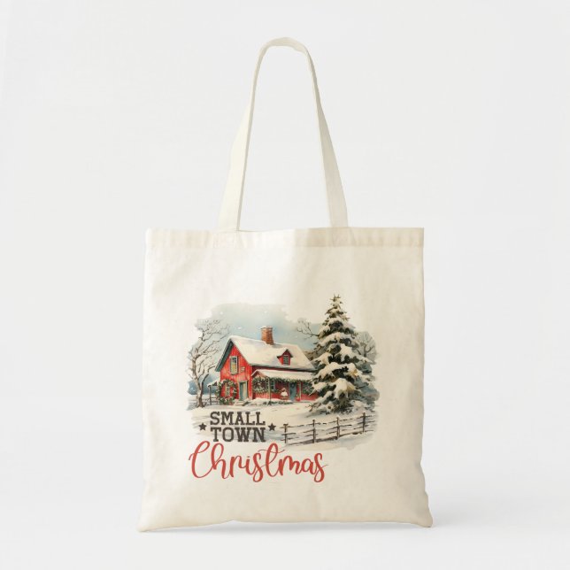 Bolsa Tote Farmhouse Russo de Natal de Pequena Cidade (Frente)
