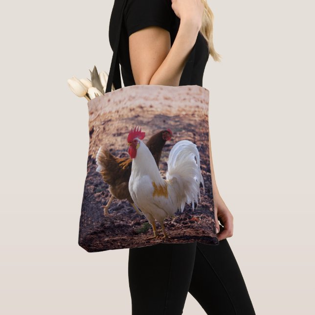 Bolsa Tote Farmhouse Russo Hen e Rooster (Close Up)