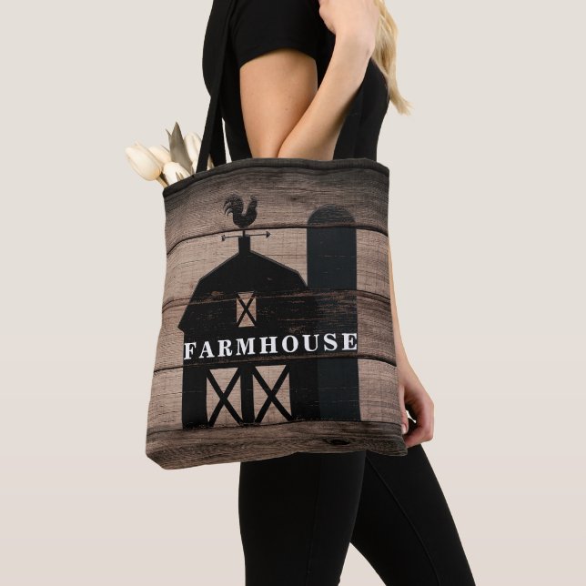 Bolsa Tote Farmhouse Rustic Weathered Wood Black Barn Country (Close Up)
