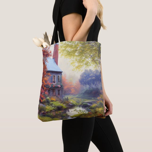 Bolsa Tote Farmhouse/stream/bosque/pintura (Close Up)