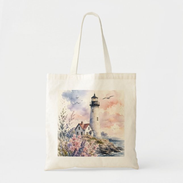 Bolsa Tote Faro Pintado à Aquarela (Frente)