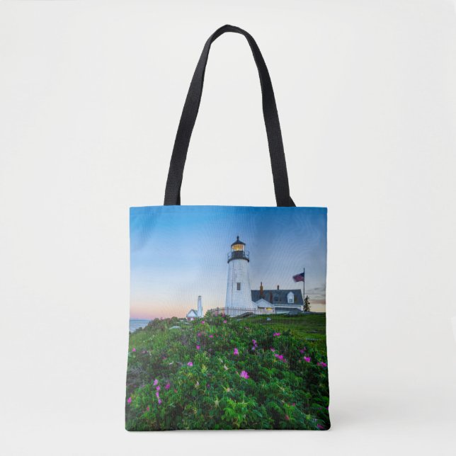 Bolsa Tote Faróis | Ponto Lighthouse Bristol Maine (Frente)