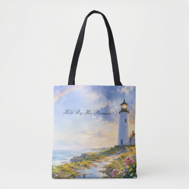 Bolsa Tote Farol Arco-íris Aquarela Costeira (Frente)