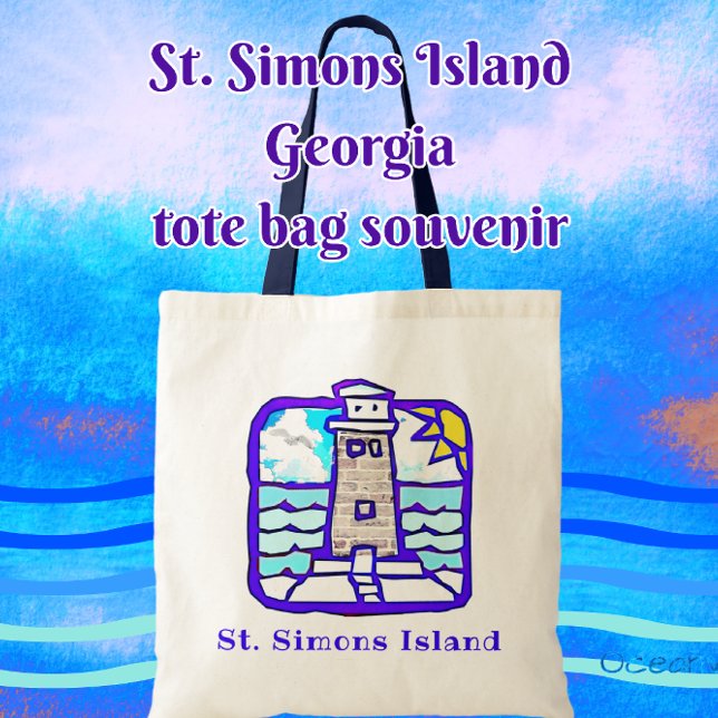 Bolsa Tote Farol da Ilha Simons GA e Ondas Oceânicas (Check out the different styles of bags available. You can transfer this design to other products too)