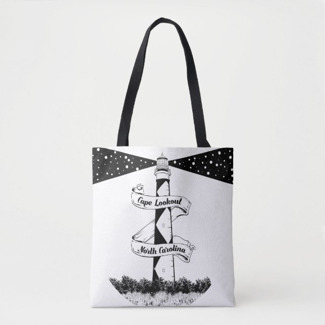 Bolsa Tote Farol de Cape Lookout Preto e Branco (Frente)