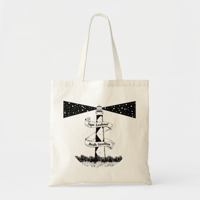 Bolsa Tote Farol de Cape Lookout Preto e Branco (Frente)
