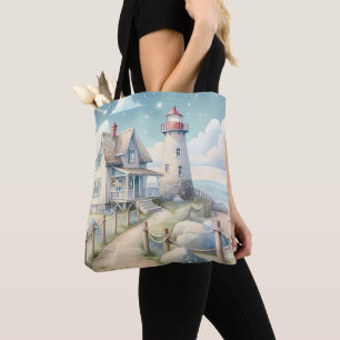 Bolsa Tote Farol de Dreamy Pastel pelo Mar Personalizável