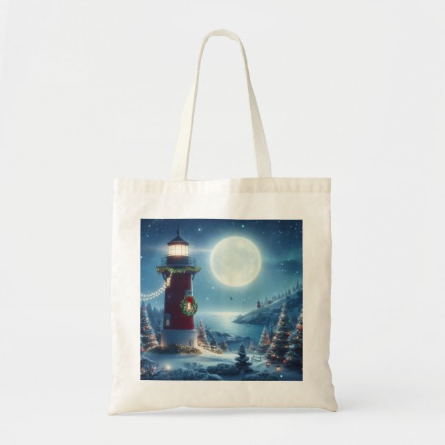 Bolsa Tote Farol de Natal náutico (Frente)