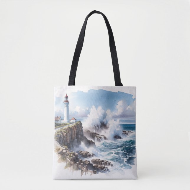 Bolsa Tote Farol de praia costeira (Frente)