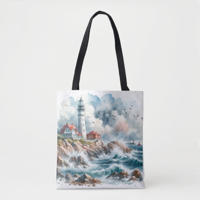 Bolsa Tote Farol de praia costeira (Frente)