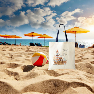 Bolsa Tote Farol de praia em aquarela