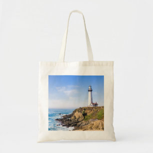 Bolsa Tote Farol no oceano da casa branca azul-colina