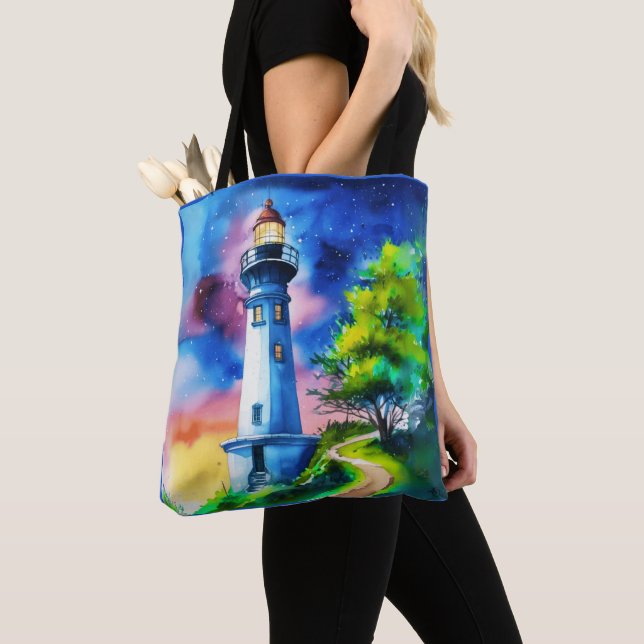 Bolsa Tote Farol sob um céu estrelado (Close Up)
