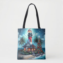 Bolsa Tote Farol Tropical de Natal Whimsical Vermelho Teal