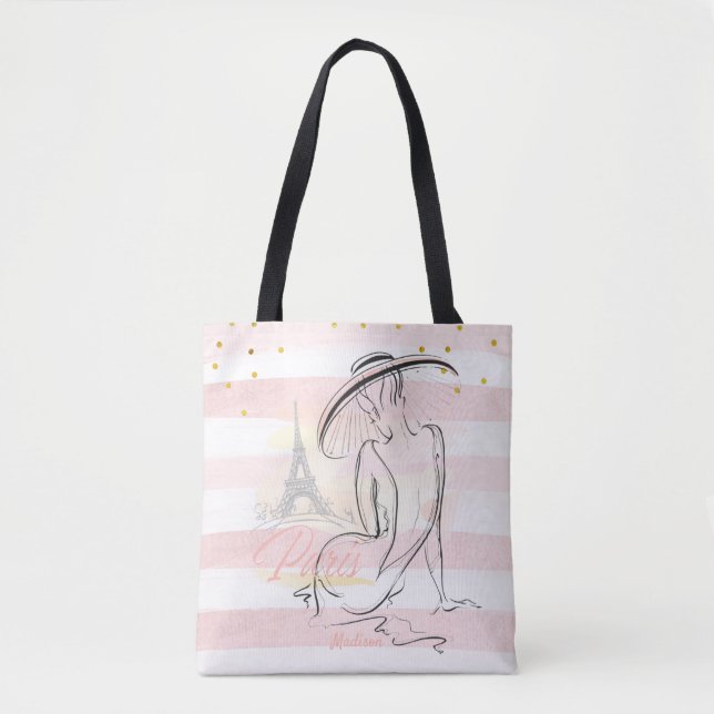 Bolsa Tote Fashion Girl Personalizada - Desenho Rosa Paris (Frente)