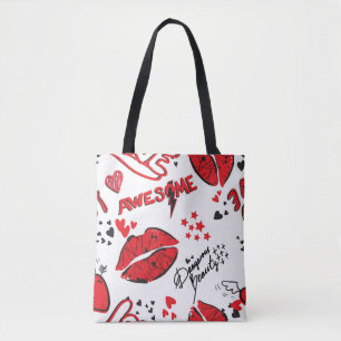 Bolsa Tote Fashion Sketch Glamor: Impressão de menina.