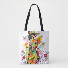 Bolsa Tote Fashionista Aquarela - Floral de Verão Chic Pop Ar