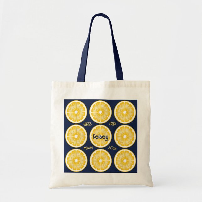 Bolsa Tote Fatia de Limão Solteira Azul Marinho e Amarelo (Frente)