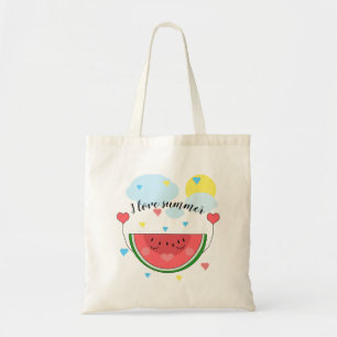 Bolsa Tote Fatia de melancia, texto, "Eu amo o verão"
