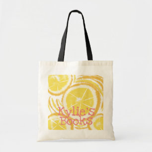 Bolsa Tote Fatias de Limão Brilhante Livros de Biblioteca Abs