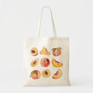 Bolsa Tote Fatias de Pêssego Fresco em Aquarela Verão Canvas