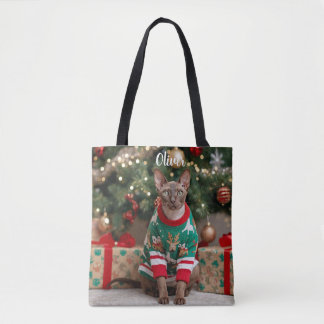 Bolsa Tote Fato de Natal de Cornish Rex, Cute Personalizado