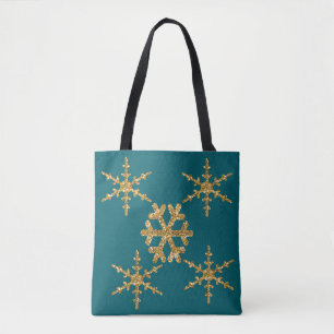 Bolsa Tote Faux Glitter Flocos de neve Dourados
