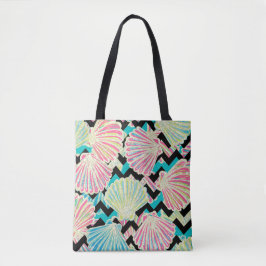 Bolsa Tote Faux Glitter Seashells Chevron