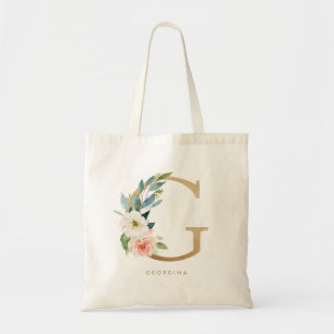Bolsa Tote Faux Gold Foil Floral - Letra G Monogramesmaid
