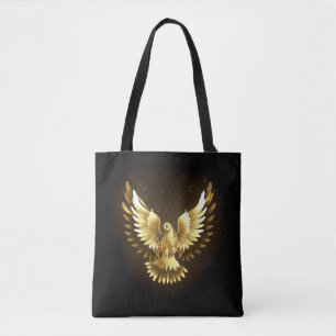 Bolsa Tote Faux Gold Foil Peace Dove em Preto