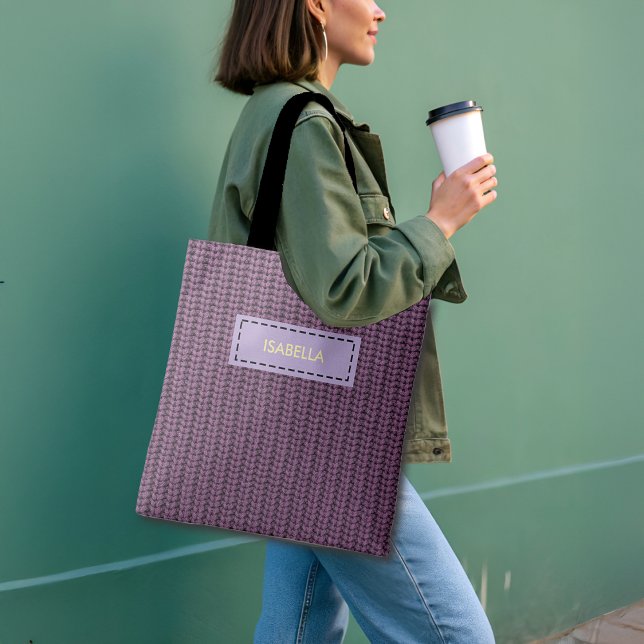 Bolsa Tote Faux Sweater Knit Custom Name & Quote (Criador carregado)