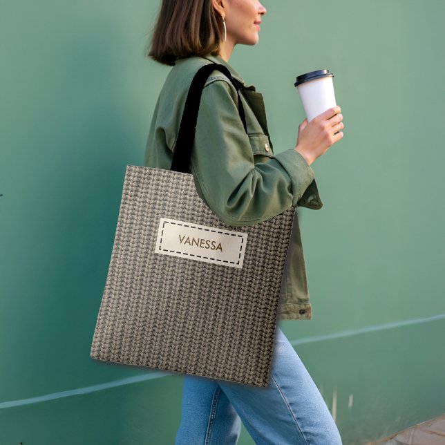 Bolsa Tote Faux Sweater Knit Custom Name & Quote (Criador carregado)