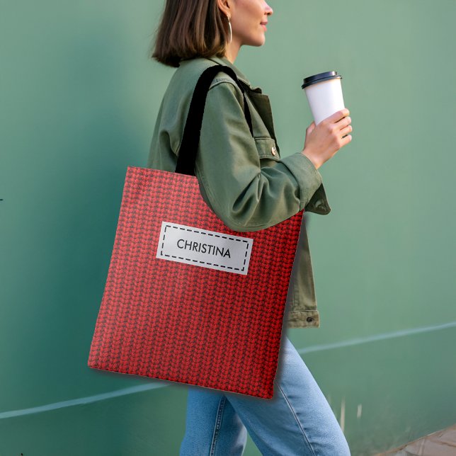 Bolsa Tote Faux Sweater Knit Custom Name & Quote (Criador carregado)