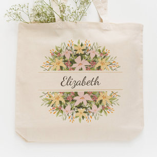 Bolsa Tote Favor de casamento com buquê floral romântico