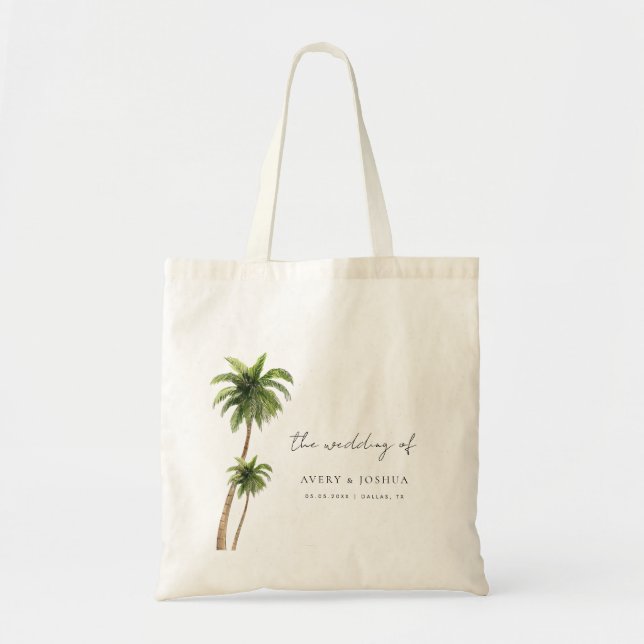 Bolsa Tote Favor de Casamento de Destino Tropical Palm Tree (Frente)