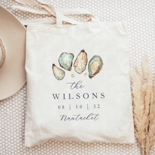 Bolsa Tote Favor de Casamento de Ostras de Aquarelas Costeira
