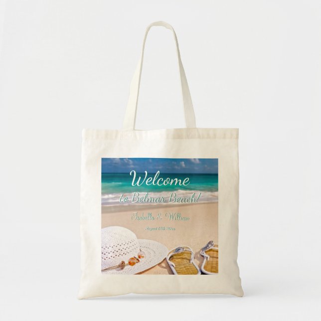 Bolsa Tote Favor de Casamento de Praia Modern Turquoise Summe (Frente)